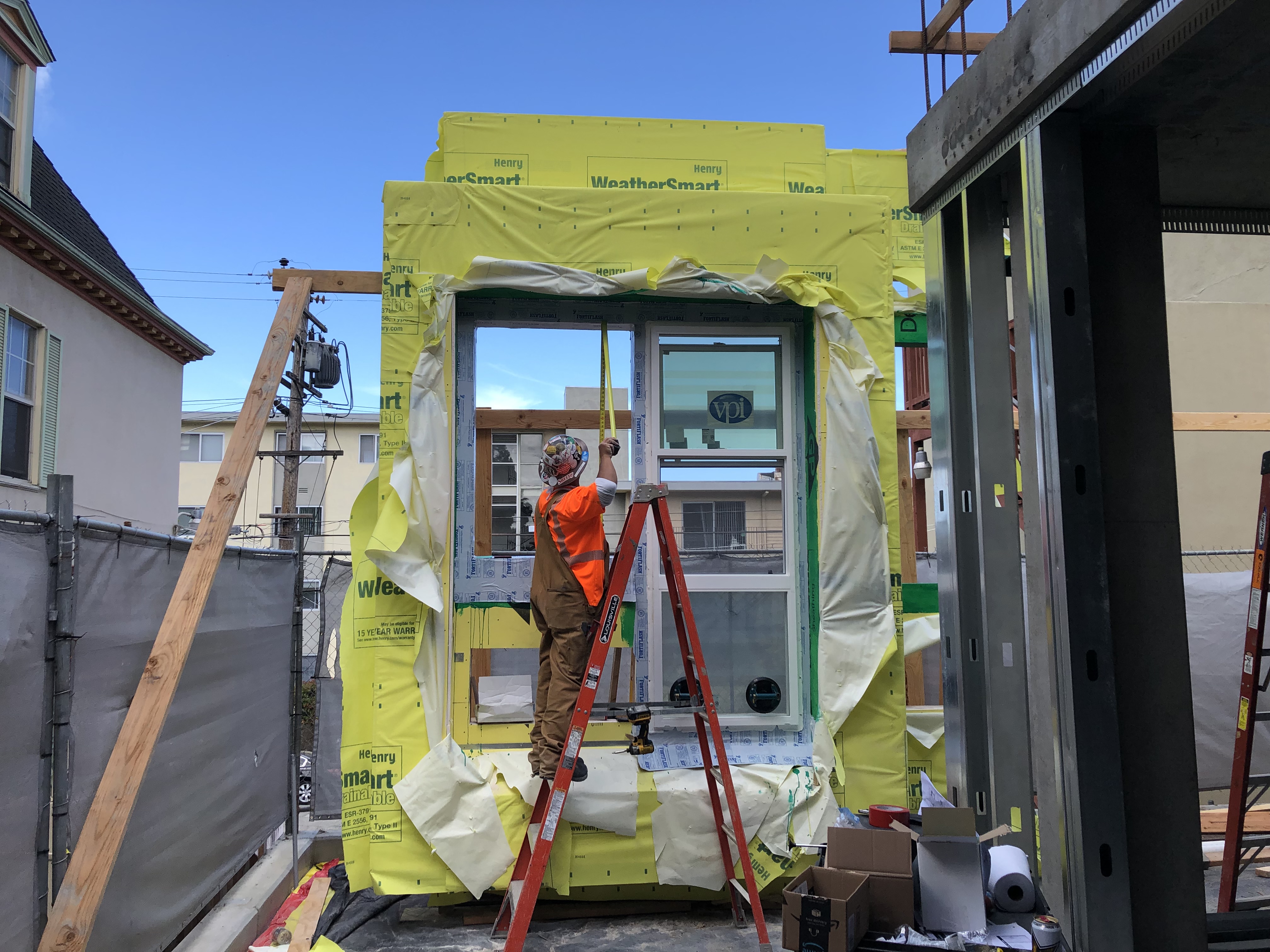 wall assembly under construction