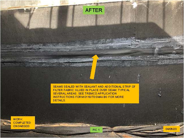 the seam after waterproofing work is completed