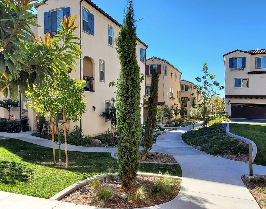 wide view of completed new construction residential community