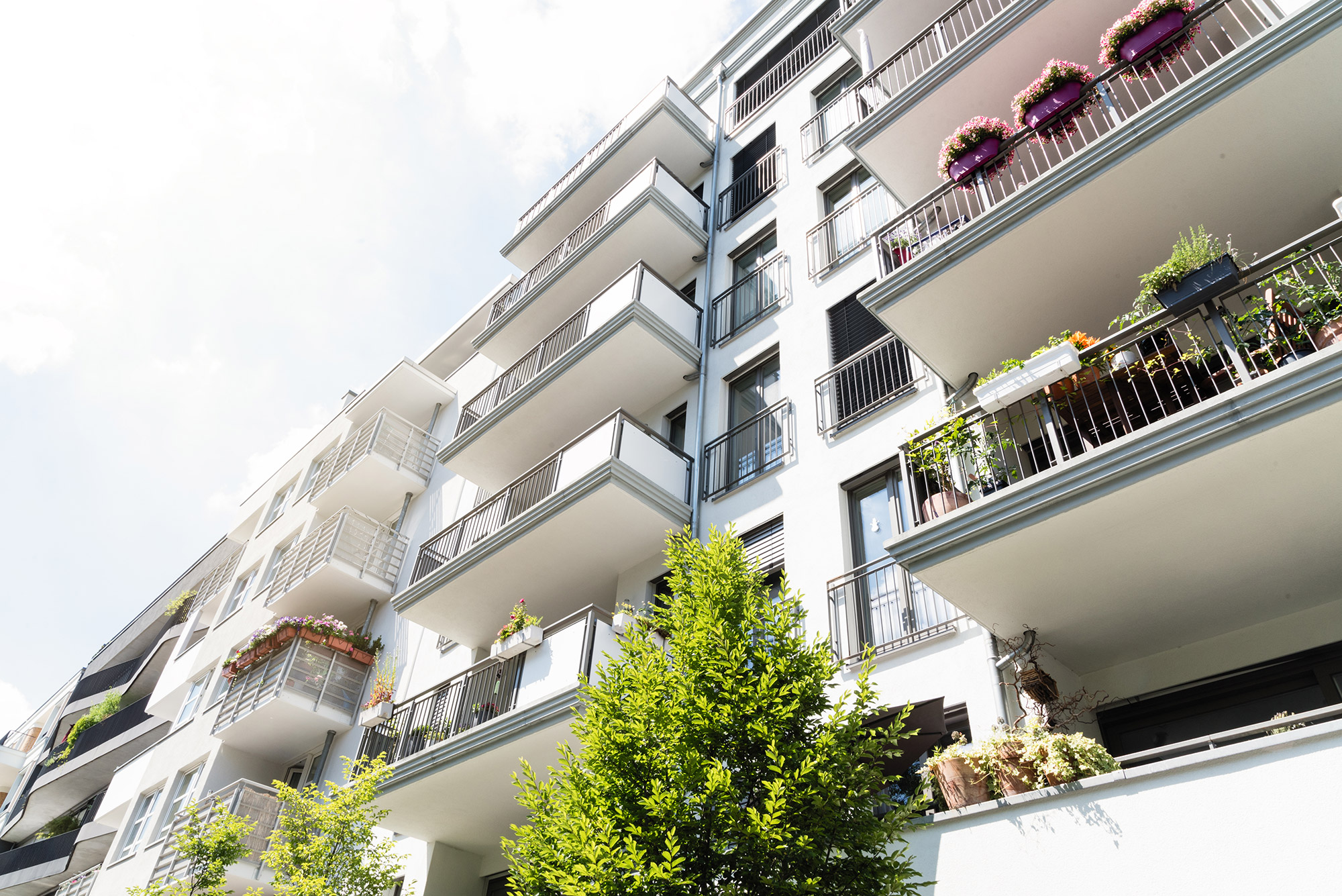 view of balconies at an apartment building in California
